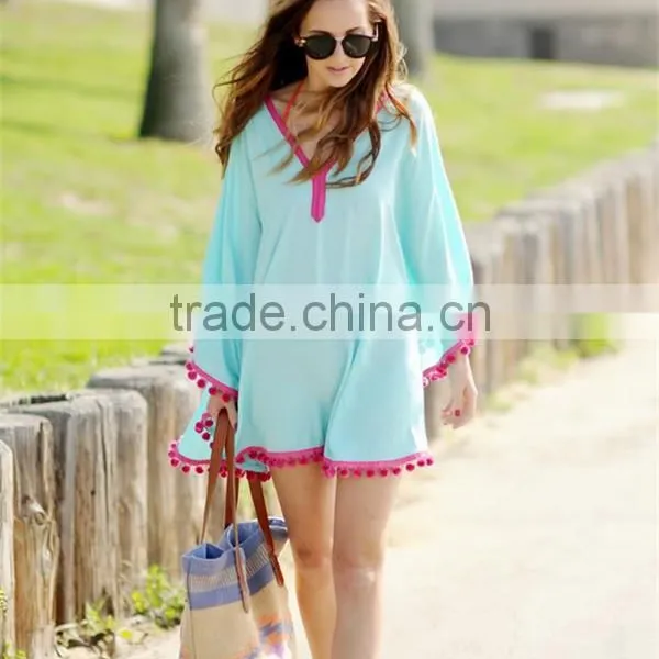 Walson 2016 New Style Summer Plus Size Tassel Beach Cover Up V Neck Casual Dress photo-4
