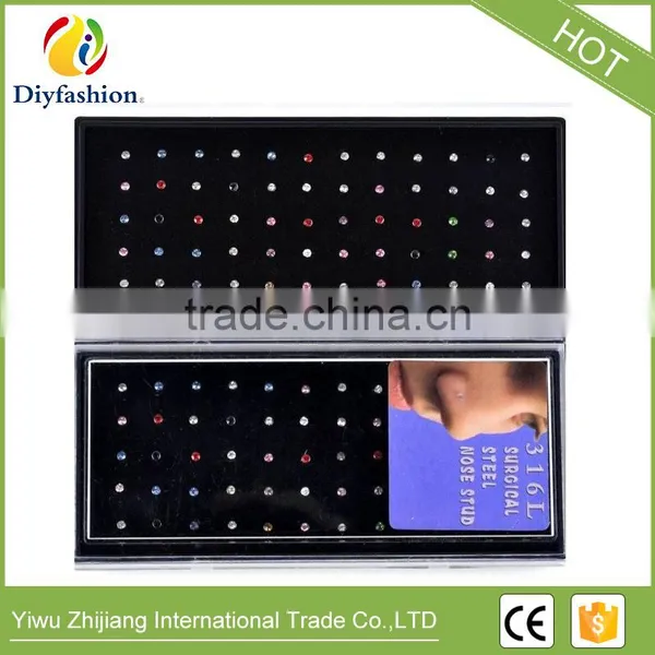 Wholesale 1.8mm Colorful Round Diamond Stainless Steel Nose Ring photo-3