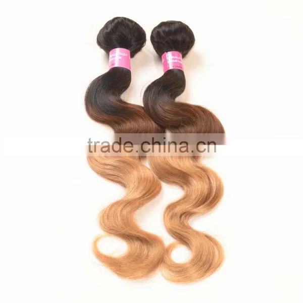 Ombre Hair Weaves Hot Sale Ombre Weaving Hair 1b/#4/27# Color Three Tone Color Malaysian Human Hair Weft Mix Length photo-5