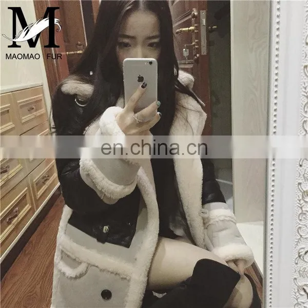 2016 Latest Design Girls Winter Genuine Sheep Skin Fleece Lined Leather Jacket photo-5