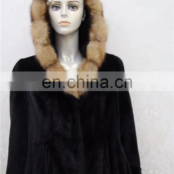 80cm Import Mink Fur Coat Parka Dyed Real Mink Fur Jacket With Hood photo-5