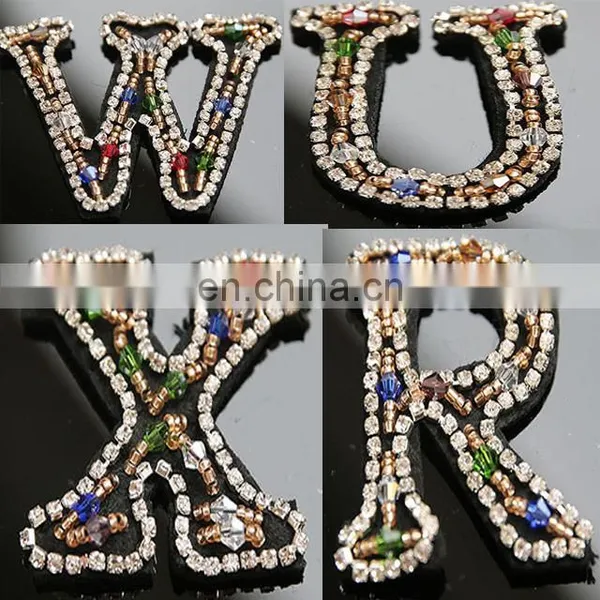 2018 Handmade English Letters Alphabet Rhinestones Beads Patches Applique Sew on Beading Applique Clothes photo-2