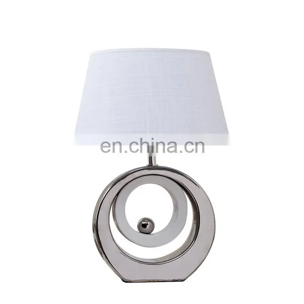 Nordic Modern Custom Round Ceramic Base Cheap Silver Bedside Lamps for Hotel Home Table Decoration photo-4