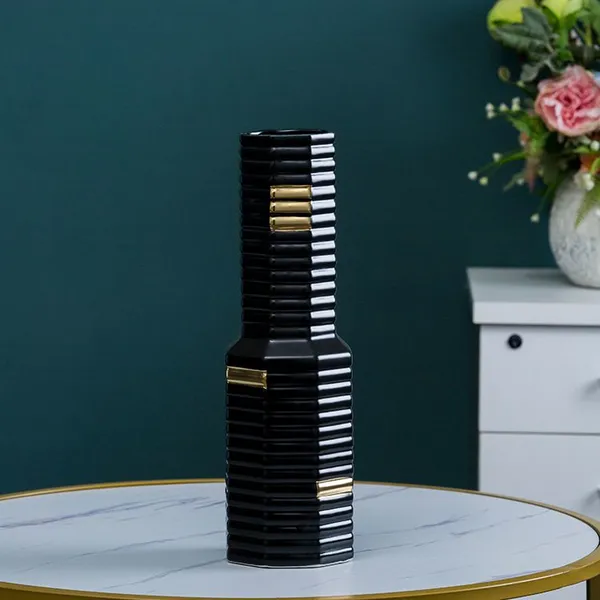 Black Gild Nordic Light Luxury Fashion Hand Made Ceramic Flower Vase For Home Decor photo-4