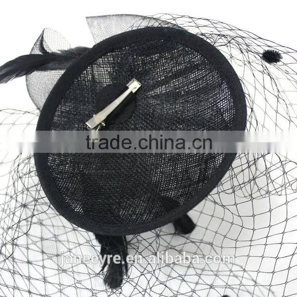 New Arrival Design Black Sinamay Base Fascinator Hat With Veil photo-5