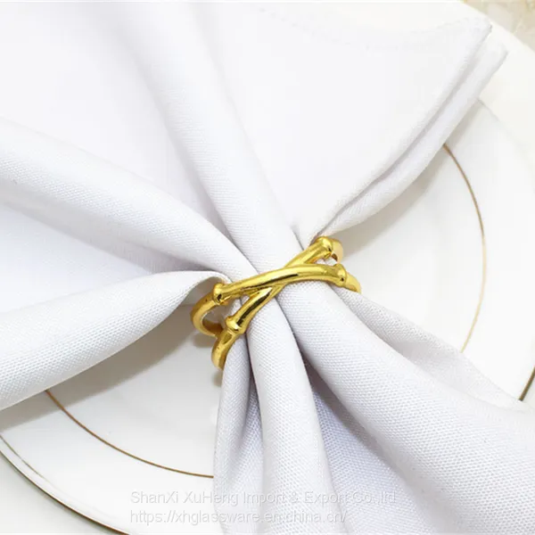 Spot Simple Style Bamboo Metal Golden Buckle Napkin Ring For Event Decoration photo-2
