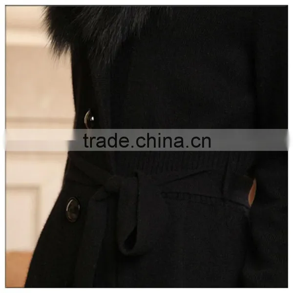 Women Cashmere Sweater Coat With Luxury Fox Fur Collar photo-6