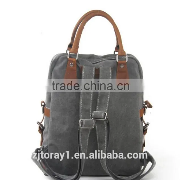 Vintage Leather Canvas Rucksack Backpack Tote Bag photo-2