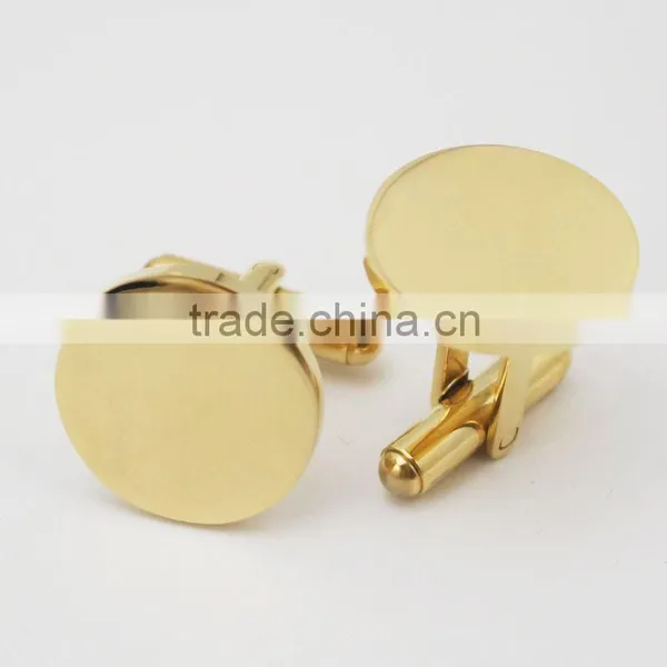 Round Personalized 316L Stainless Steel 18k Gold Plating Plain Custom Engrave Gold Cufflink Blank photo-5