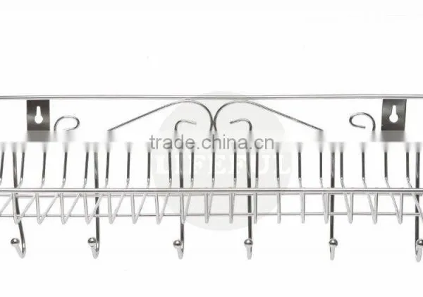 Metal Wall Mounted Organizer Hanger / Storage Rack w/ Top Basket Shelf, 6 Utility Hooks