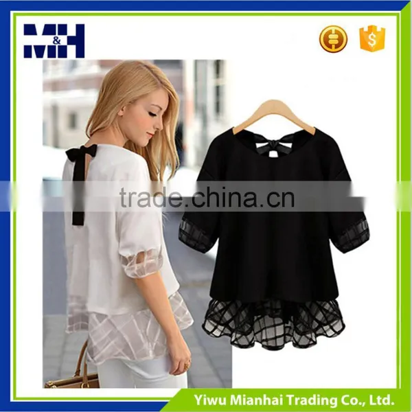 New Fashion O-Neck Short Sleeve Chiffon T Shirt Woman