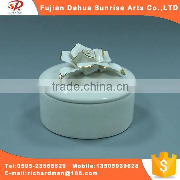 Round Style White Glazed Ceramic Beautiful Jewelry Box