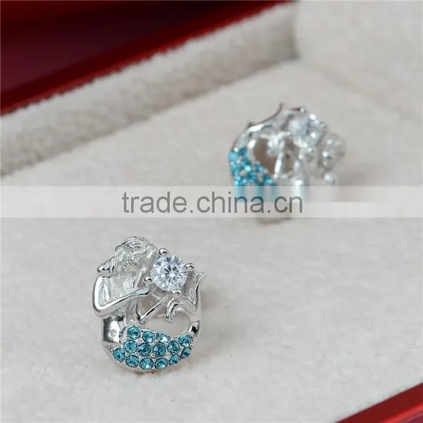 Wholesale Mermaid Jewelry Blue Crystal Sterling Silver Charms Earrings photo-5