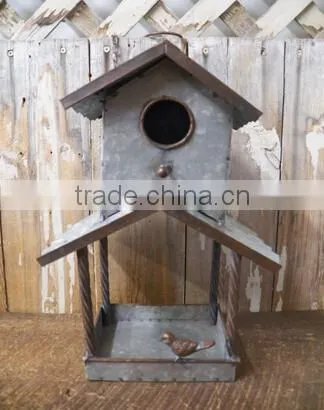 Antique Galvenized Metal Garden Bird House photo-2