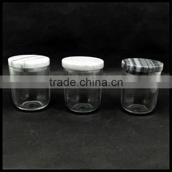 Chinese Supplier Small Round Glass Candle Holder With Marble Lid 90ml photo-4