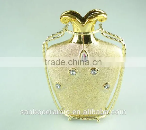Wholesale Ceramic Craft, Electroplated Gold Ceramic Vase With Iron Stand photo-3