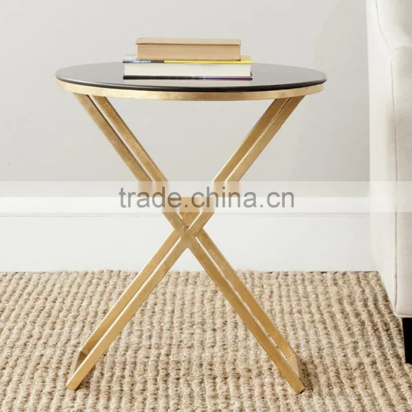 Round Stainless Steel Brass PVD Frame With Glass Metal Coffee Table photo-3