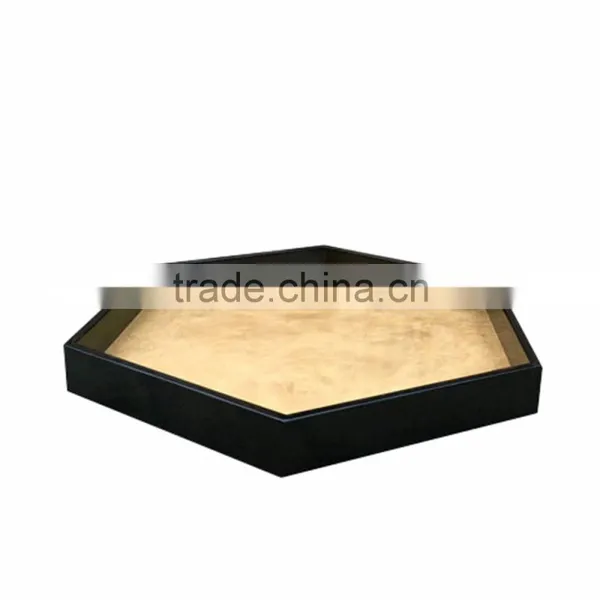 Hexagon Lacquer Tray With Golden Silver Leaf Bottom photo-3