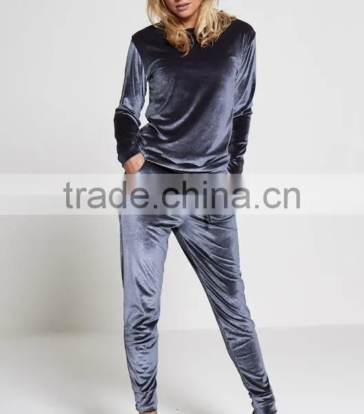 Custom Velour Tracksuits Elegant Lounge Wear Track Bottoms Gym Streetwear Sports Purple Velvet Tracksuit Wholesale photo-2