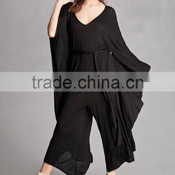 New Design Ladies Suit One Piece 95% Rayon, 5% Spandex Self-tie Waist Dolman Cocoon Custom Made Wide Leg Ladies Jumpsuit photo-5