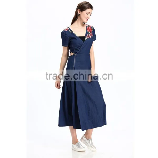 Domin Fashion V-neck Long One Piece Embroidery Dress photo-5