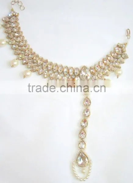 Crystal Pearls PAYAL Anklets Pair Toe Ring BAREFOOT SANDAL photo-4