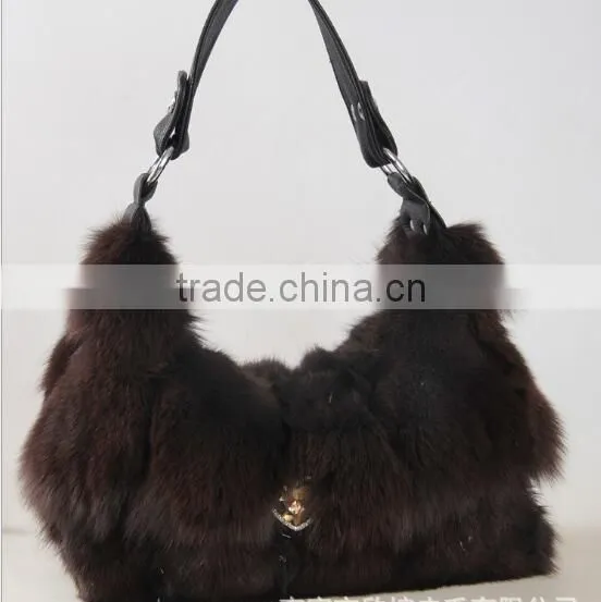 High Quality Luxury Dye Fox Fur Handbag / Winter Wine Fox Fur Bag photo-2