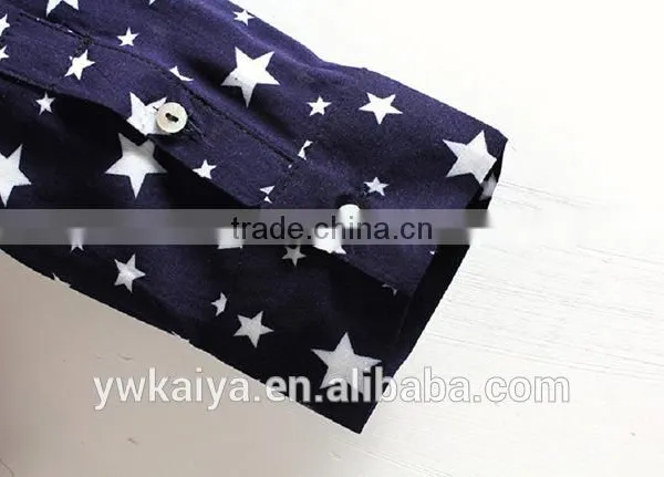 CVC Slim Fit Star Blue Fancy Casual Long Sleeve Women Shirt Wholesale photo-4