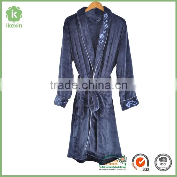 Luxurious Flannel Satin Men Brushed Hemmed Bathrobe Set photo-6