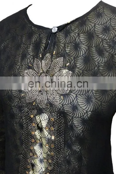 Saudi Arabia Designer Printed Satin Burkha With Golden Diamond Stone Work / Latest Islamic Clothing (dubai Abaya2017) photo-2