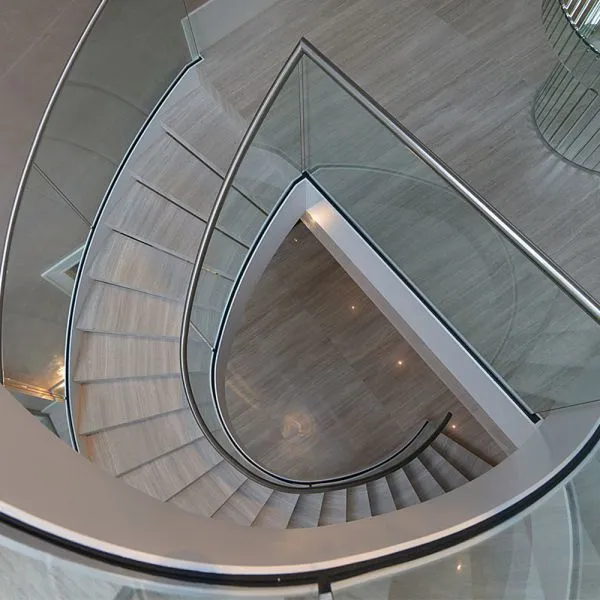 Best Selling Curved Glass Staircase With Solid Oak Wood Treads / Indoor Wood Staircase photo-2