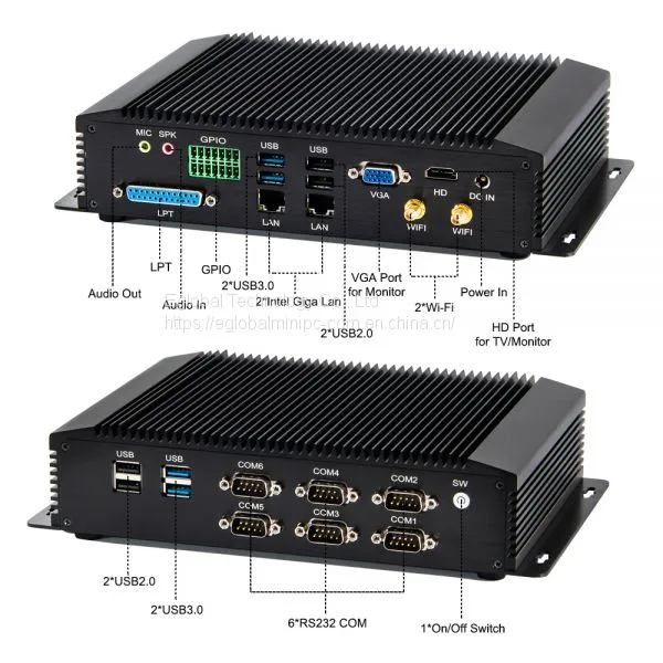 EGLOBAL I5 Industrial pc for POS Sysytem G5 Core i7 4500U Fanless 6*COM, 1*LPT, 1*GPIO, Dual Lan 4K Support photo-3