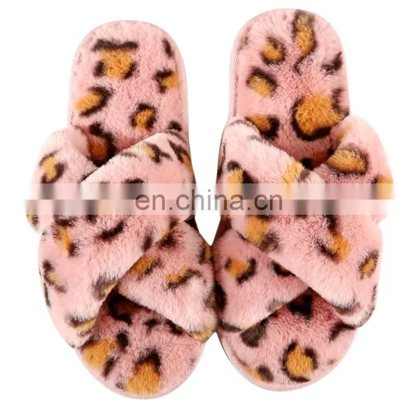 New Leopard Cross Strap Floor Slippers Female Non-Slip Warm Indoor Home Wear Slippers Wholesale photo-3