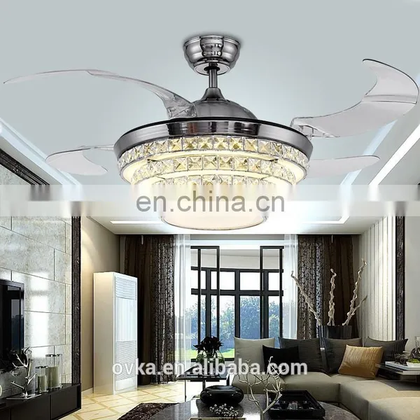 European Crystal Stealth Ceiling Fan Light Bedroom Modern Minimalist Restaurant European-style Living Room Ceiling Fan Lights photo-3