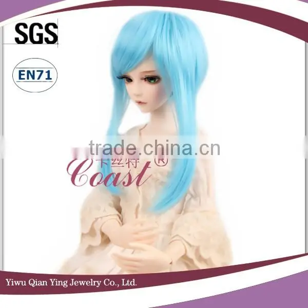 Middle Length Cutie Light Blue Straight Bjd Doll Wig photo-2