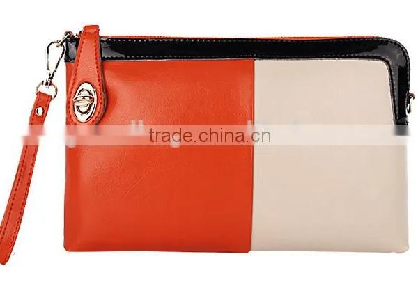 Wholesale Contrast Color Genuine Cowhide Leather Lady Designer Clutch Bag With Wristlet Shoulder Bag Hand Bag Messager Bag photo-4