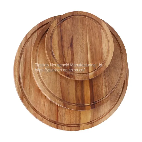 Custom Round Solid Wooden Chopping Board With Juice Groove Serving Food Natural Acacia Wood Kitchen Thick Cutting Boards photo-5