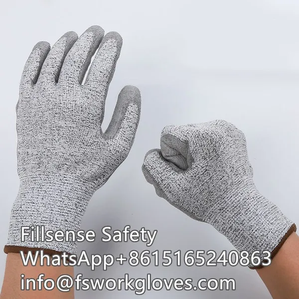 Anti Cut Level 5/C 13 Gauge UHMWPE/HPPE Liner PU Coated Cut Resistant Work Gloves Cut Level 5 Gloves photo-5