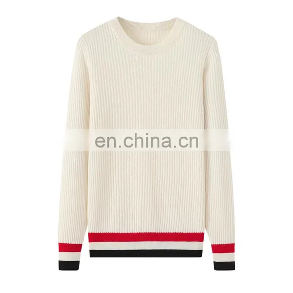 Latest Casual Design Solid Pattern 100% Pure Cashmere Crew Neck Rib Knitting Pullover Winter Sweater for Girls photo-2