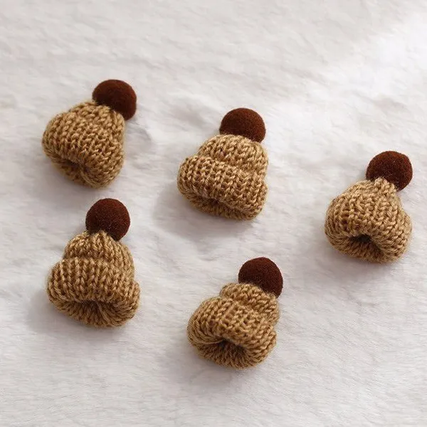 10pcs Mini 20 Pcs Knitted Hat Set, Mixed Color Polyester Wool Yarn Doll Hats, Handcrafted for DIY Christmas Ornaments & Sewing Projects photo-4