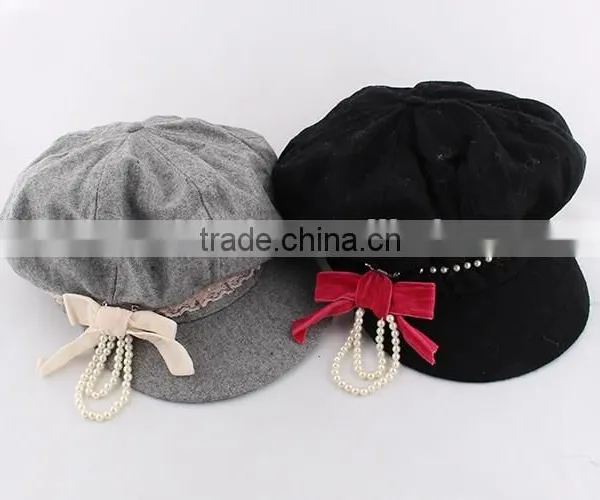 Hot Selling Children Baby Girl Hats Fashion Beret Caps With Pearl Bow Cheap Discount photo-3
