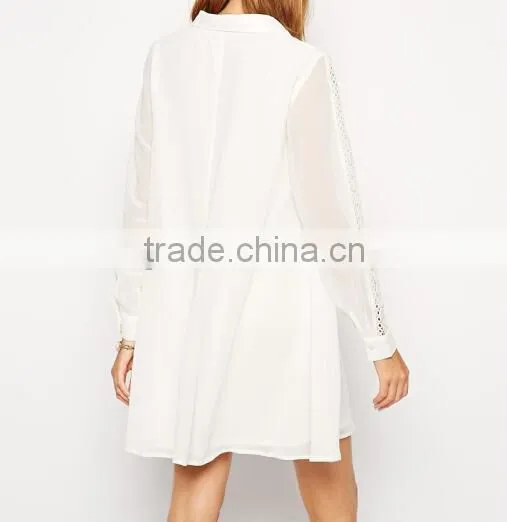 Women Long-sleeve Long Casual Shirt Blouse Dress Tops White Loose Cstom T-shirt With Lace 2015 photo-3