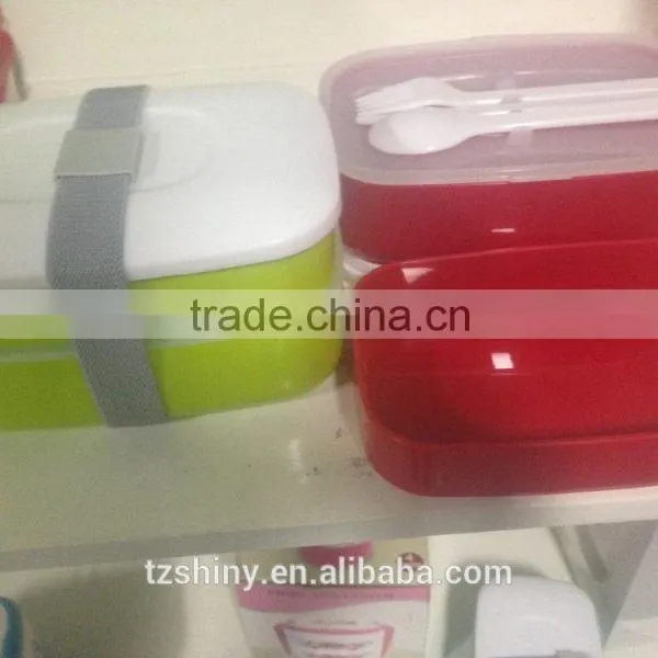 2016 New Design Microwave Safe 2 Layer Plastic Kid Bento Box With Band For School Plastic Lunch Box With Plastic Cutlery photo-2
