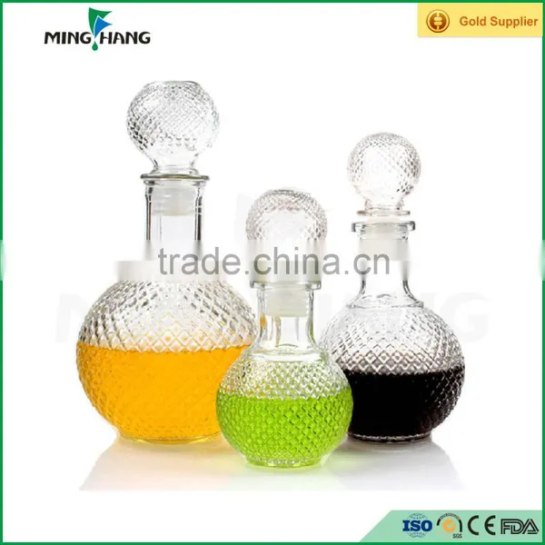 250ml 500ml 1000ml Round Clear Airtight Decorative Glass Wine Bottle