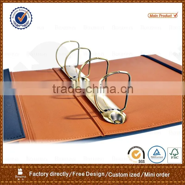 Three Fold Leather File Folder With Metal D Ring Binder and Elastic Band photo-3