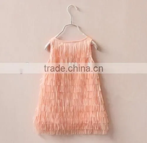 Lovely Tassels Girls Pink Dress Sleeveless Fashion Girls Pink Dress photo-2