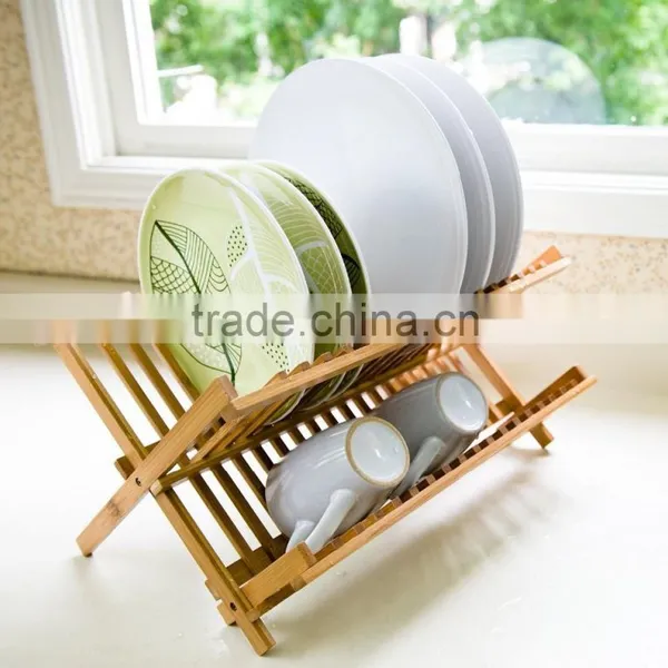 Eco-friendly Bamboo Scissor Style Folding Dish Plate Rack Flatware Holder photo-6