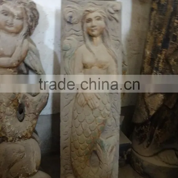 Hand Carved Antique Imitation Wooden Mermaid Embossment Relief Decoration Sculplture photo-2