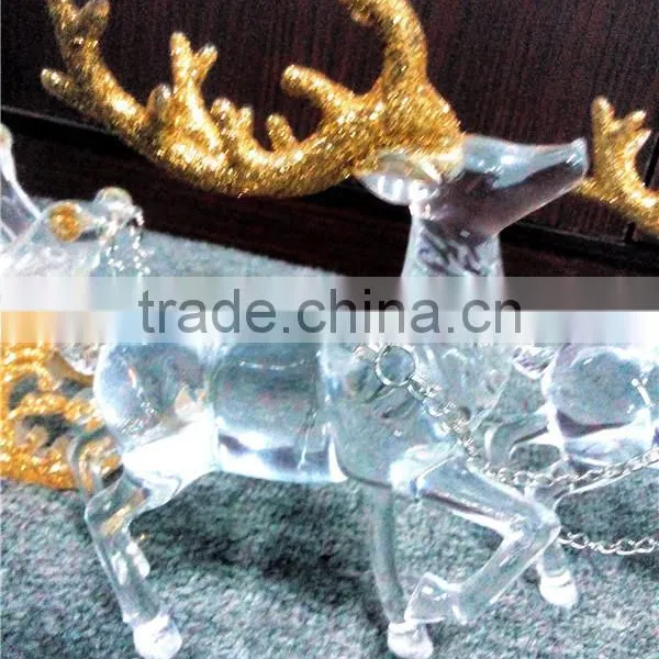2016 Hot Sale Christmas Decoration Three Acrylic Reindeer and Sleigh With Gold Glitter photo-4