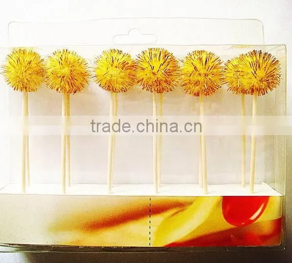 Pompon Decorative Glitter Floral Cocktail Picks